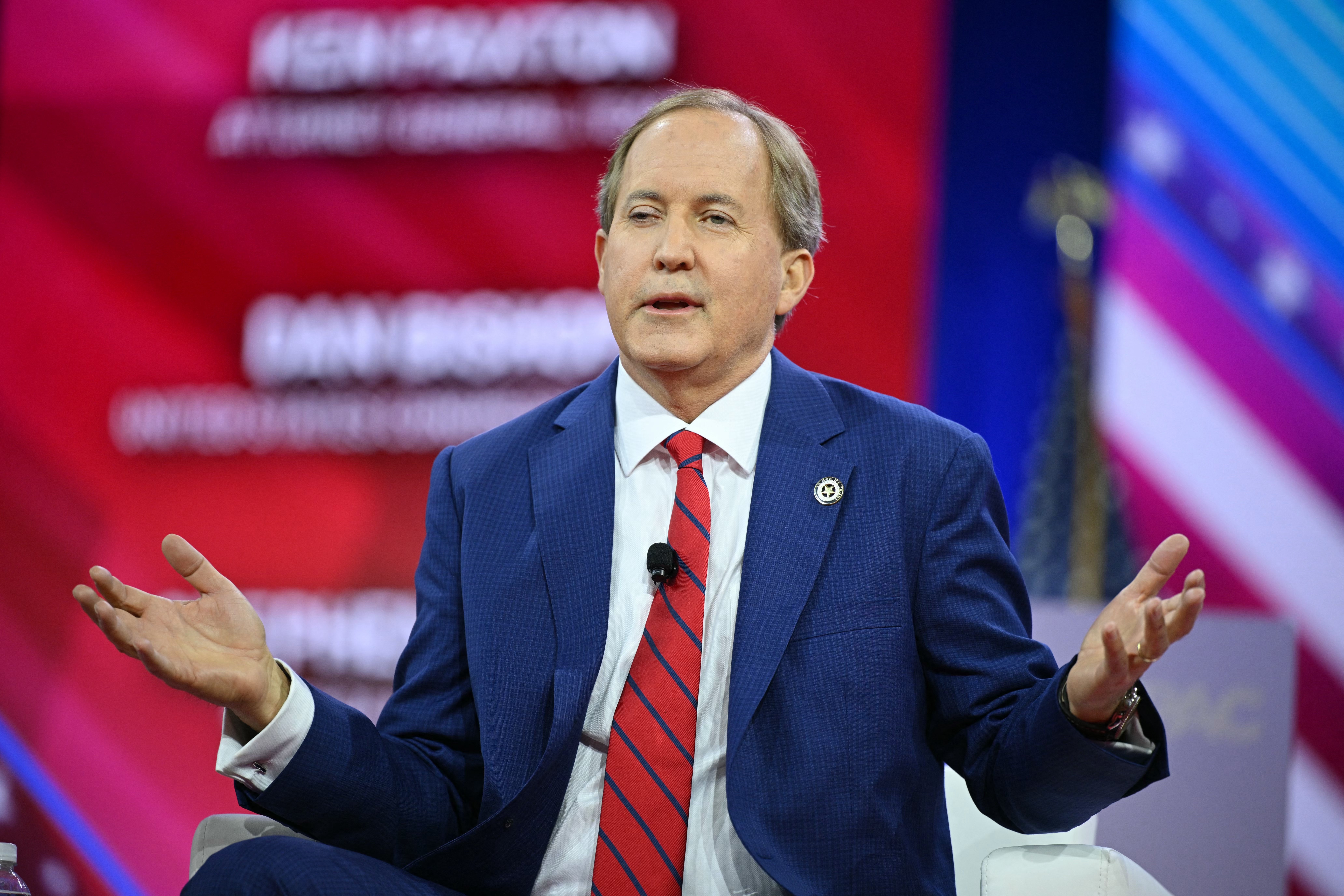 Texas Attorney General Ken Paxton speaks during the annual Conservative Political Action Conference (CPAC) meeting on February 23, 2024, in National Harbor, Maryland. Paxton is fighting federal laws protecting the private medical records of women who have traveled out of Texas to receive abortions